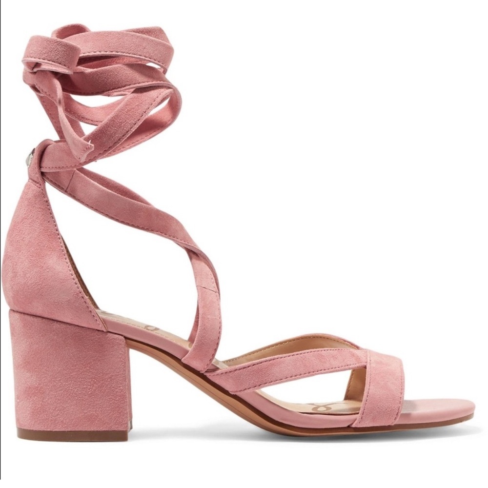 Sam Edelman Pink Suede ankle lace up low heel block heel Sandals size 7 - Picture 2 of 11